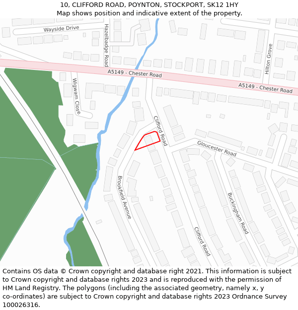 10, CLIFFORD ROAD, POYNTON, STOCKPORT, SK12 1HY: Location map and indicative extent of plot