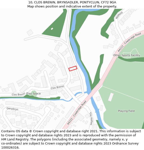 10, CLOS BRENIN, BRYNSADLER, PONTYCLUN, CF72 9GA: Location map and indicative extent of plot