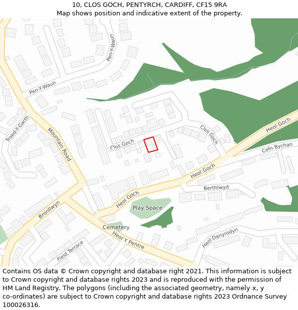 10, CLOS GOCH, PENTYRCH, CARDIFF, CF15 9RA: Location map and indicative extent of plot