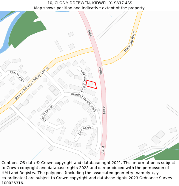 10, CLOS Y DDERWEN, KIDWELLY, SA17 4SS: Location map and indicative extent of plot