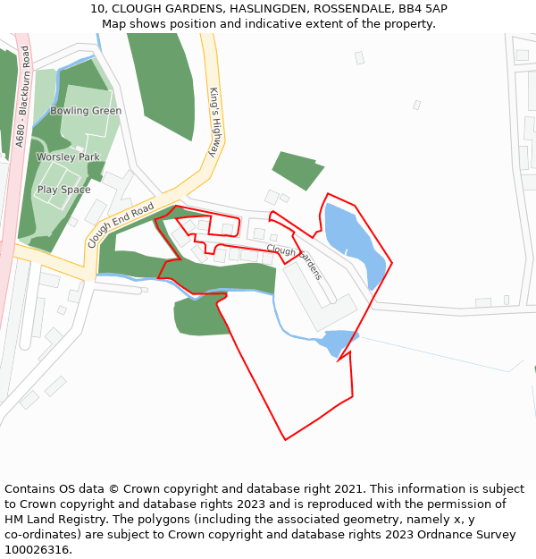 10, CLOUGH GARDENS, HASLINGDEN, ROSSENDALE, BB4 5AP: Location map and indicative extent of plot