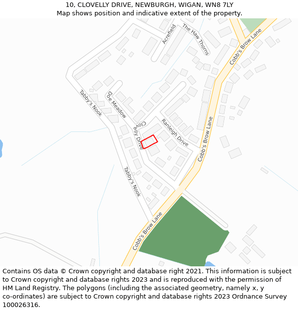 10, CLOVELLY DRIVE, NEWBURGH, WIGAN, WN8 7LY: Location map and indicative extent of plot