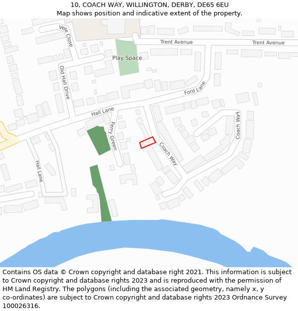 10, COACH WAY, WILLINGTON, DERBY, DE65 6EU: Location map and indicative extent of plot