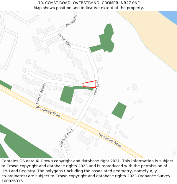 10, COAST ROAD, OVERSTRAND, CROMER, NR27 0NF: Location map and indicative extent of plot