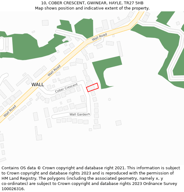 10, COBER CRESCENT, GWINEAR, HAYLE, TR27 5HB: Location map and indicative extent of plot