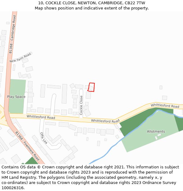 10, COCKLE CLOSE, NEWTON, CAMBRIDGE, CB22 7TW: Location map and indicative extent of plot