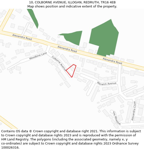 10, COLBORNE AVENUE, ILLOGAN, REDRUTH, TR16 4EB: Location map and indicative extent of plot