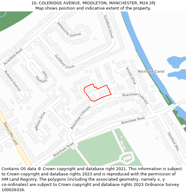 10, COLERIDGE AVENUE, MIDDLETON, MANCHESTER, M24 2PJ: Location map and indicative extent of plot
