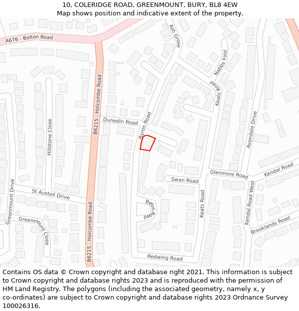 10, COLERIDGE ROAD, GREENMOUNT, BURY, BL8 4EW: Location map and indicative extent of plot