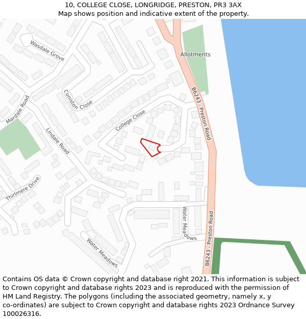 10, COLLEGE CLOSE, LONGRIDGE, PRESTON, PR3 3AX: Location map and indicative extent of plot
