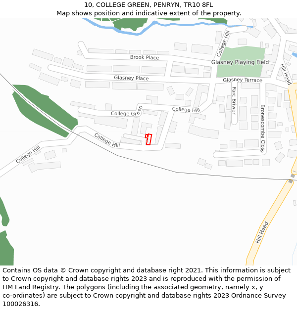 10, COLLEGE GREEN, PENRYN, TR10 8FL: Location map and indicative extent of plot