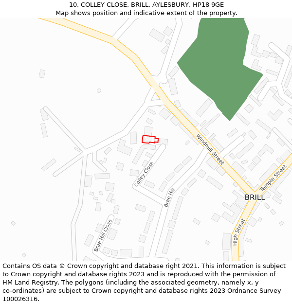 10, COLLEY CLOSE, BRILL, AYLESBURY, HP18 9GE: Location map and indicative extent of plot