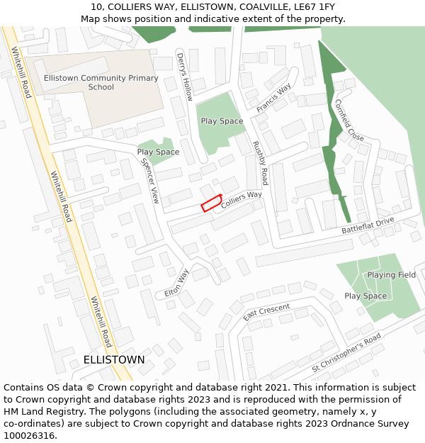 10, COLLIERS WAY, ELLISTOWN, COALVILLE, LE67 1FY: Location map and indicative extent of plot
