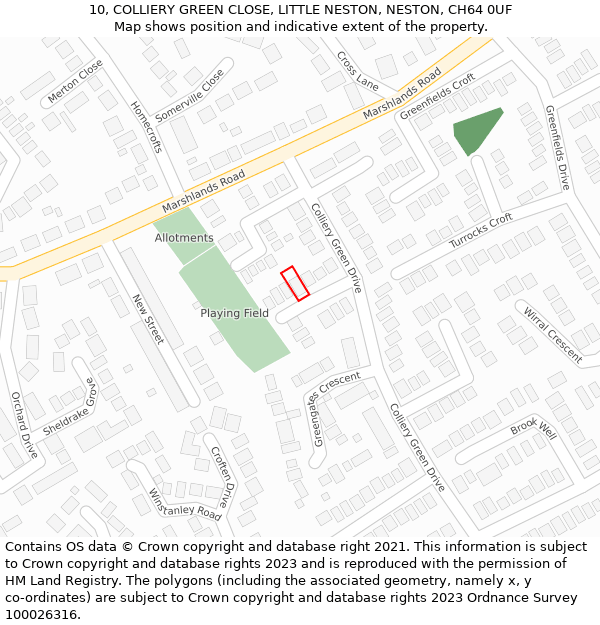 10, COLLIERY GREEN CLOSE, LITTLE NESTON, NESTON, CH64 0UF: Location map and indicative extent of plot