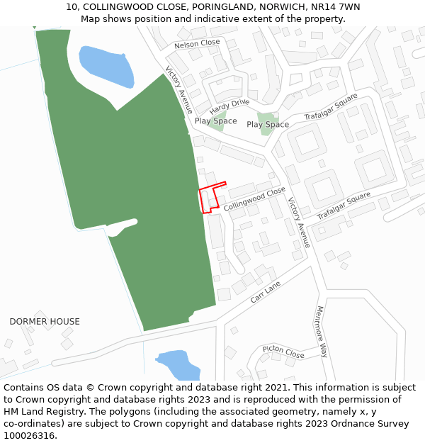 10, COLLINGWOOD CLOSE, PORINGLAND, NORWICH, NR14 7WN: Location map and indicative extent of plot