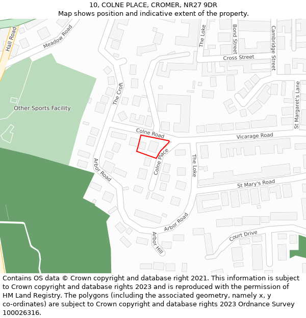 10, COLNE PLACE, CROMER, NR27 9DR: Location map and indicative extent of plot