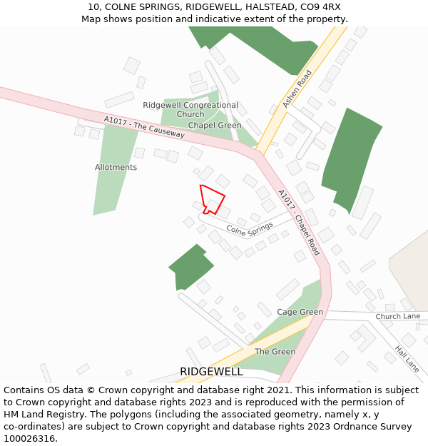 10, COLNE SPRINGS, RIDGEWELL, HALSTEAD, CO9 4RX: Location map and indicative extent of plot