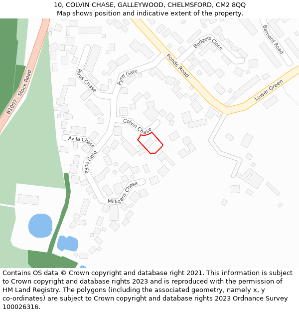 10, COLVIN CHASE, GALLEYWOOD, CHELMSFORD, CM2 8QQ: Location map and indicative extent of plot