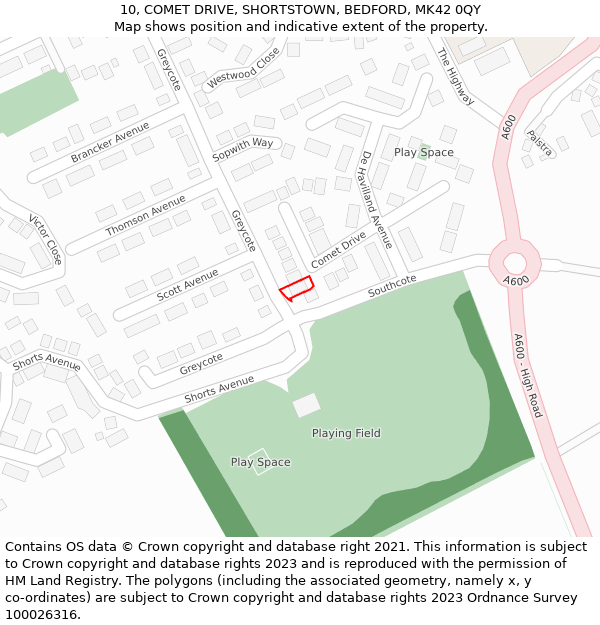 10, COMET DRIVE, SHORTSTOWN, BEDFORD, MK42 0QY: Location map and indicative extent of plot