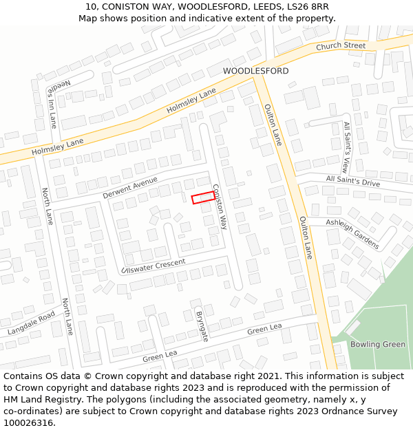 10, CONISTON WAY, WOODLESFORD, LEEDS, LS26 8RR: Location map and indicative extent of plot
