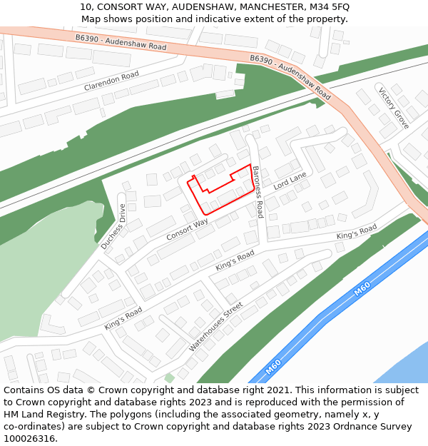 10, CONSORT WAY, AUDENSHAW, MANCHESTER, M34 5FQ: Location map and indicative extent of plot