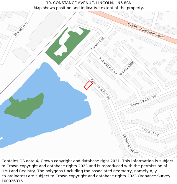 10, CONSTANCE AVENUE, LINCOLN, LN6 8SN: Location map and indicative extent of plot