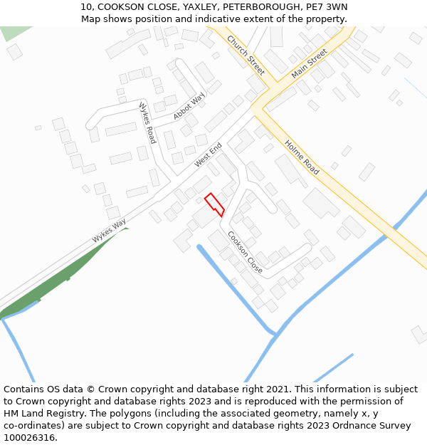 10, COOKSON CLOSE, YAXLEY, PETERBOROUGH, PE7 3WN: Location map and indicative extent of plot