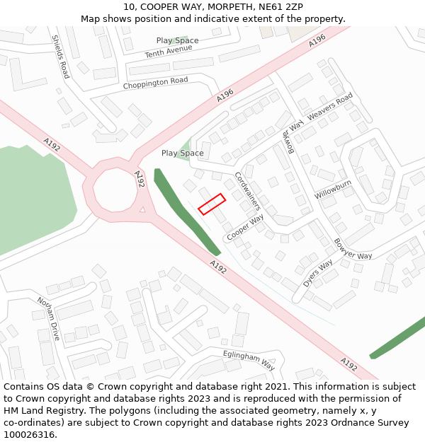 10, COOPER WAY, MORPETH, NE61 2ZP: Location map and indicative extent of plot