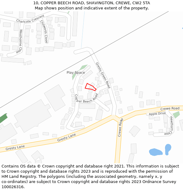 10, COPPER BEECH ROAD, SHAVINGTON, CREWE, CW2 5TA: Location map and indicative extent of plot