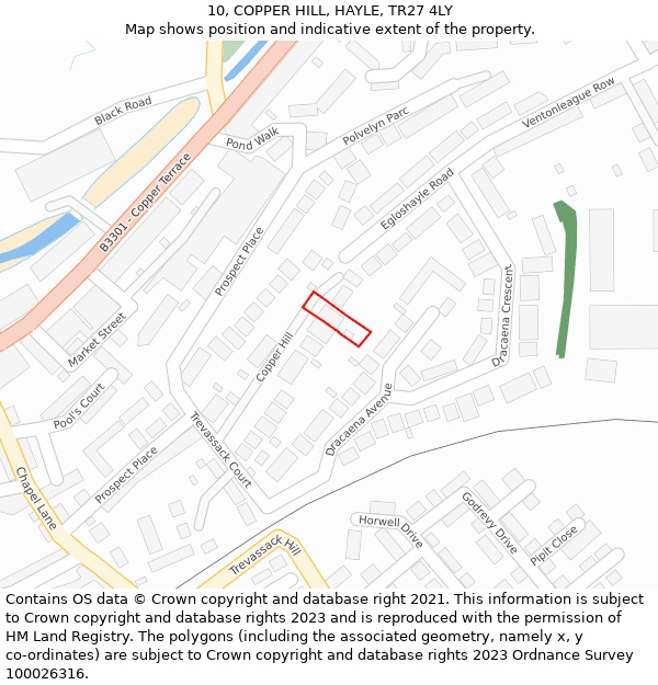 10, COPPER HILL, HAYLE, TR27 4LY: Location map and indicative extent of plot