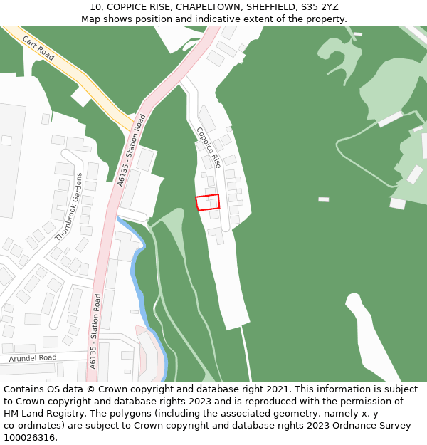 10, COPPICE RISE, CHAPELTOWN, SHEFFIELD, S35 2YZ: Location map and indicative extent of plot