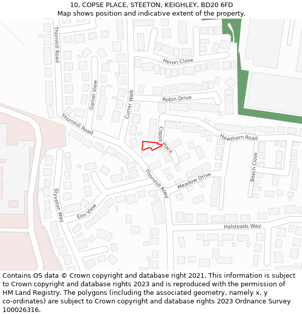 10, COPSE PLACE, STEETON, KEIGHLEY, BD20 6FD: Location map and indicative extent of plot