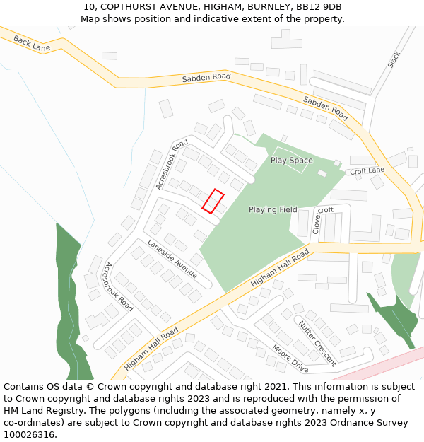 10, COPTHURST AVENUE, HIGHAM, BURNLEY, BB12 9DB: Location map and indicative extent of plot