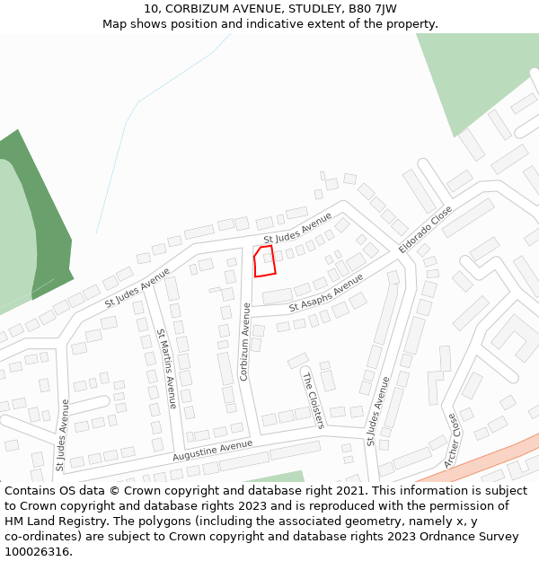 10, CORBIZUM AVENUE, STUDLEY, B80 7JW: Location map and indicative extent of plot