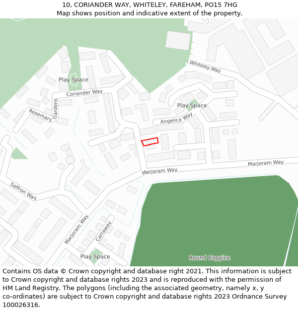 10, CORIANDER WAY, WHITELEY, FAREHAM, PO15 7HG: Location map and indicative extent of plot