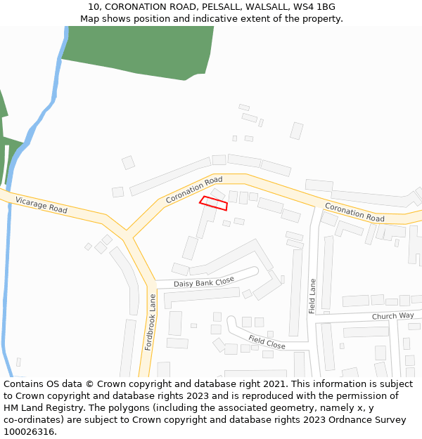 10, CORONATION ROAD, PELSALL, WALSALL, WS4 1BG: Location map and indicative extent of plot