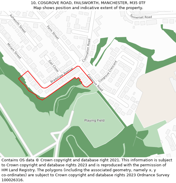 10, COSGROVE ROAD, FAILSWORTH, MANCHESTER, M35 0TF: Location map and indicative extent of plot