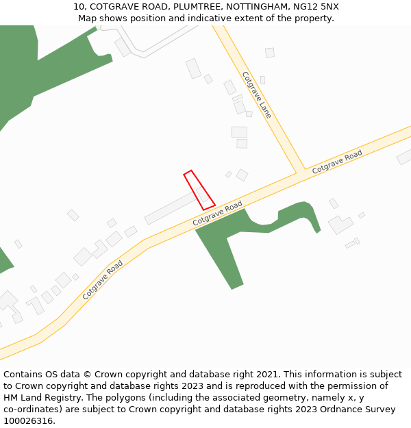 10, COTGRAVE ROAD, PLUMTREE, NOTTINGHAM, NG12 5NX: Location map and indicative extent of plot