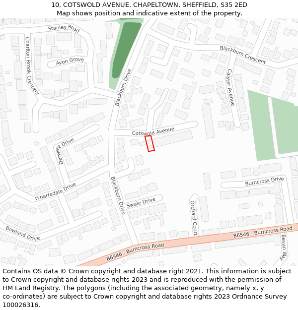 10, COTSWOLD AVENUE, CHAPELTOWN, SHEFFIELD, S35 2ED: Location map and indicative extent of plot