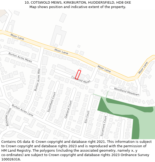 10, COTSWOLD MEWS, KIRKBURTON, HUDDERSFIELD, HD8 0XE: Location map and indicative extent of plot