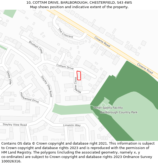 10, COTTAM DRIVE, BARLBOROUGH, CHESTERFIELD, S43 4WS: Location map and indicative extent of plot