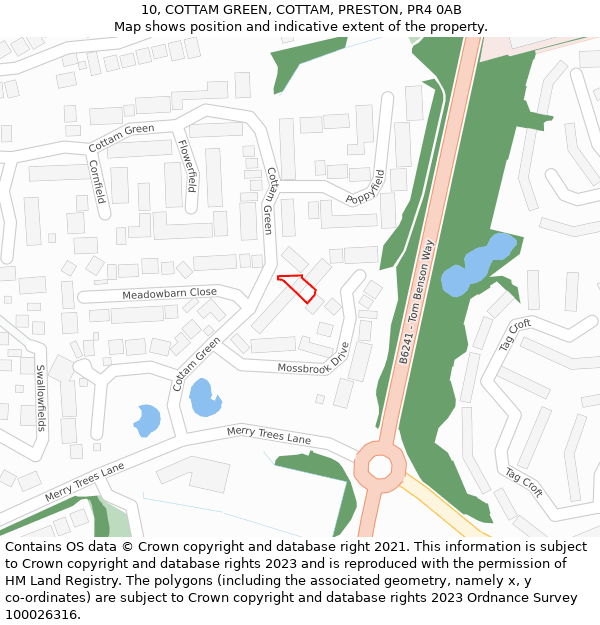 10, COTTAM GREEN, COTTAM, PRESTON, PR4 0AB: Location map and indicative extent of plot