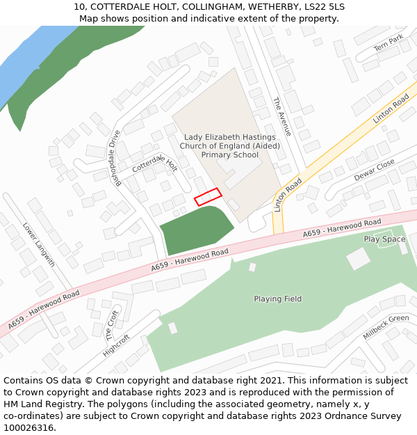 10, COTTERDALE HOLT, COLLINGHAM, WETHERBY, LS22 5LS: Location map and indicative extent of plot