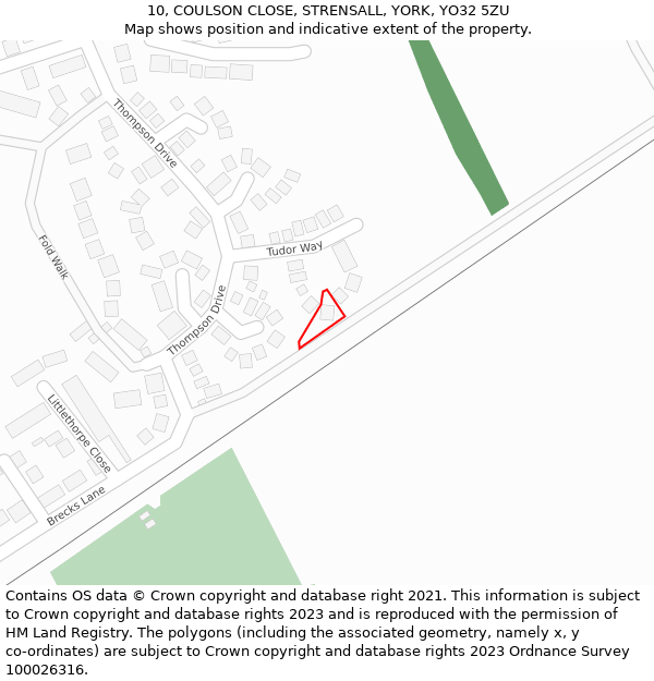 10, COULSON CLOSE, STRENSALL, YORK, YO32 5ZU: Location map and indicative extent of plot