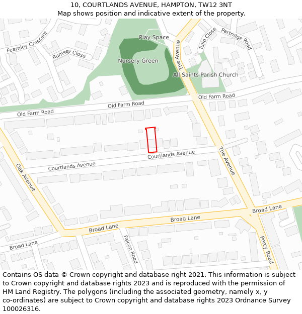 10, COURTLANDS AVENUE, HAMPTON, TW12 3NT: Location map and indicative extent of plot