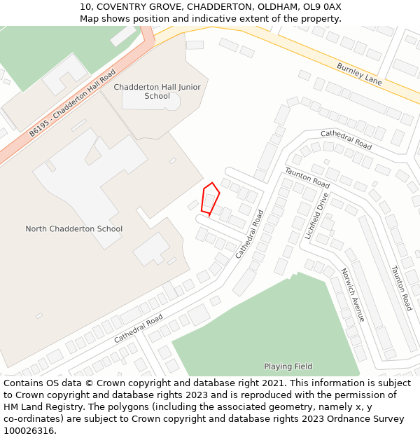 10, COVENTRY GROVE, CHADDERTON, OLDHAM, OL9 0AX: Location map and indicative extent of plot