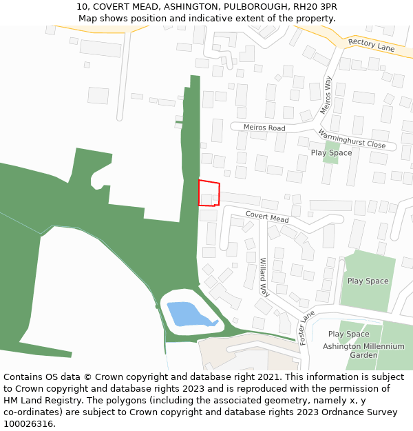 10, COVERT MEAD, ASHINGTON, PULBOROUGH, RH20 3PR: Location map and indicative extent of plot