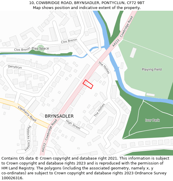 10, COWBRIDGE ROAD, BRYNSADLER, PONTYCLUN, CF72 9BT: Location map and indicative extent of plot