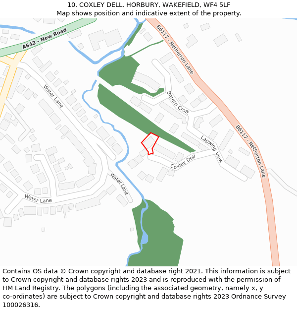 10, COXLEY DELL, HORBURY, WAKEFIELD, WF4 5LF: Location map and indicative extent of plot