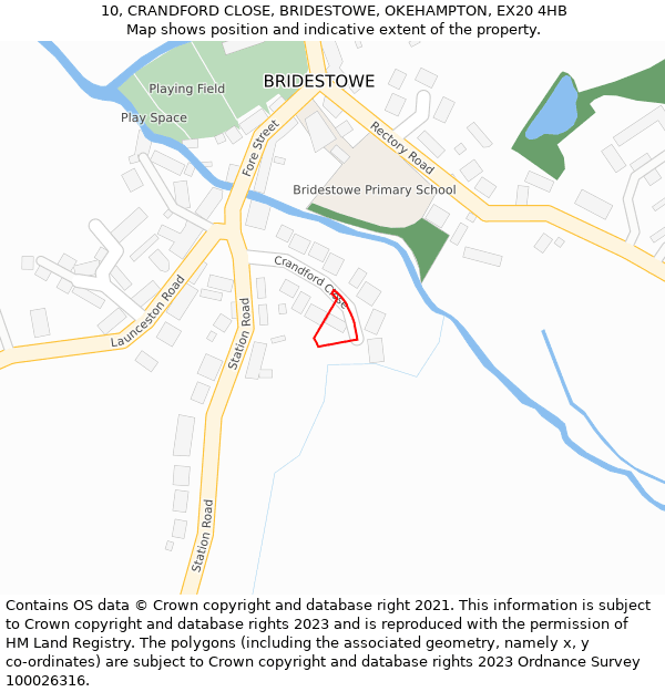 10, CRANDFORD CLOSE, BRIDESTOWE, OKEHAMPTON, EX20 4HB: Location map and indicative extent of plot